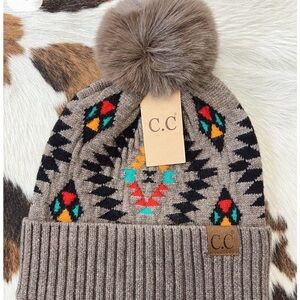 C.C. Aztec Pom Beanie Taupe. NWT